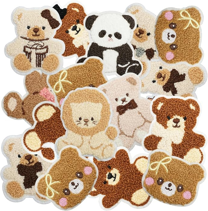 16pcs Plush Bear Iron/Sew on Patches, Cute Animal Embroidered Applique, DIY Decoration for Clothe... | Amazon (US)