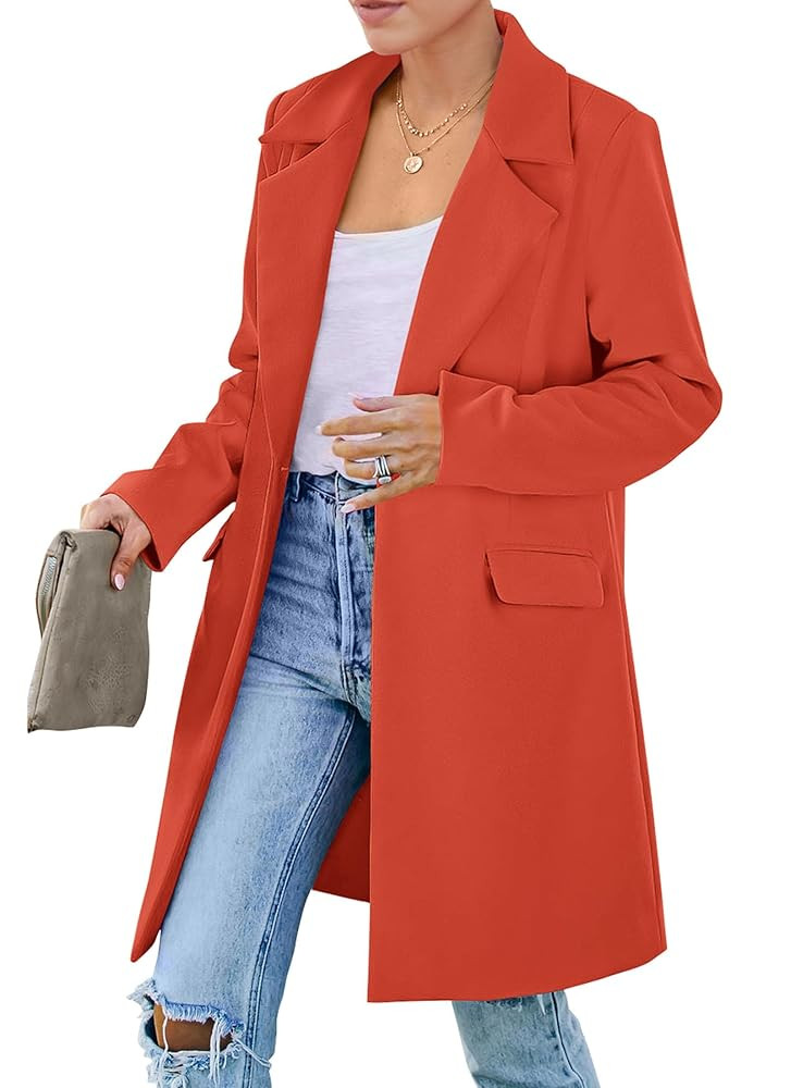 PRETTYGARDEN Women's 2025 Spring Fall Long Blazer Jackets Long Sleeve Lapel Pockets Loose Fit Wor... | Amazon (US)
