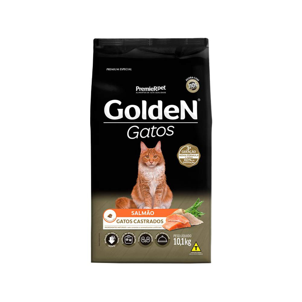 Ração Golden para Gatos Adultos Castrados Sabor Salmão - 10,1kg Premier Pet Adulto | Amazon (BR)