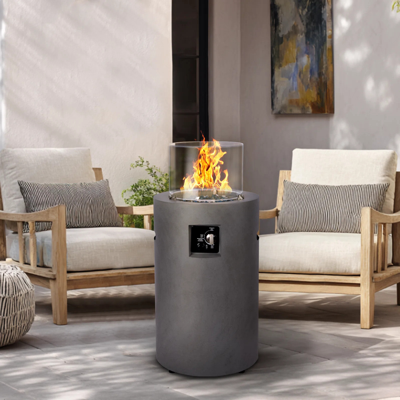 Arlmont & Co. Propane Smokeless Fire Column, 50,000 BTU Outside Gas Fire Pit with Wind Glass Shie... | Wayfair North America