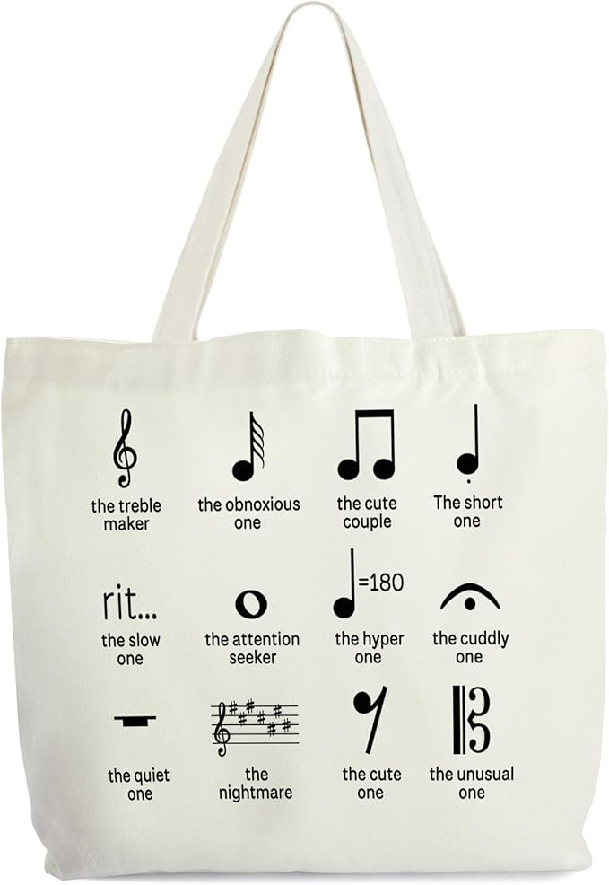 Music Tote for Women, Canvas Bag With Notes, Teacher Appreciation Gift, Piano Themed Library Book... | Amazon (US)