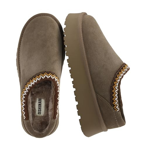 CUSHIONAIRE Kabuki Platform Boots Genuine Suede Fuzzy Mule Slippers for Women with Memory Foam | Indoor/Outdoor Womens Slippers | Wide Widths Available, TAUPE 7.5 | Amazon (US)