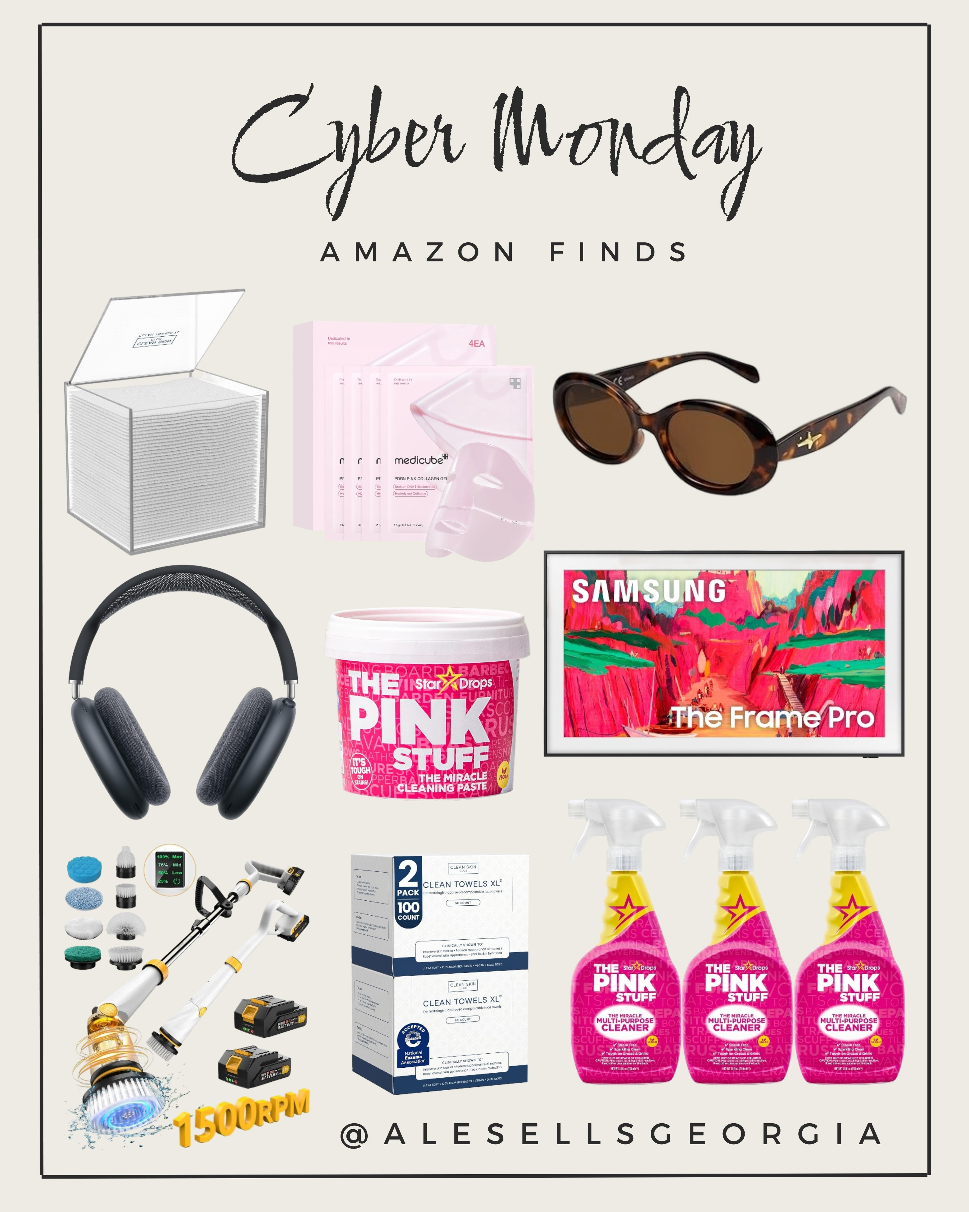 Huge savings on these must-have products! Shop AirPods Max, The Frame TV, Pink Stuff Cleaner, Sunglasses, Medicube Masks, and Power Scrubber.

#CyberMondayDeals #AmazonTech #CleaningHacks 

 #LTKCyberWeek #LTKHome #LTKSaleAlert