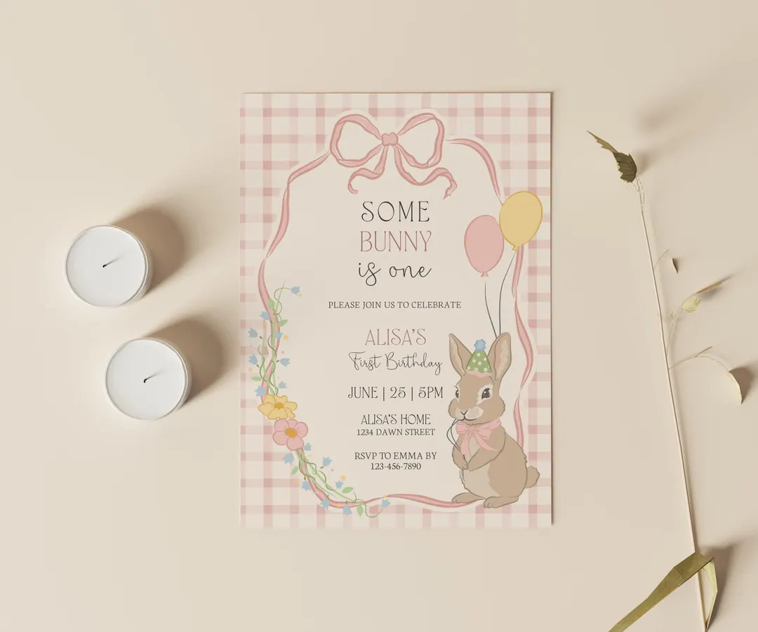 Some Bunny is One Invitation, Some Bunny is Turning One Invite Pink, Bunny 1st Birthday Invite, 1... | Etsy (US)