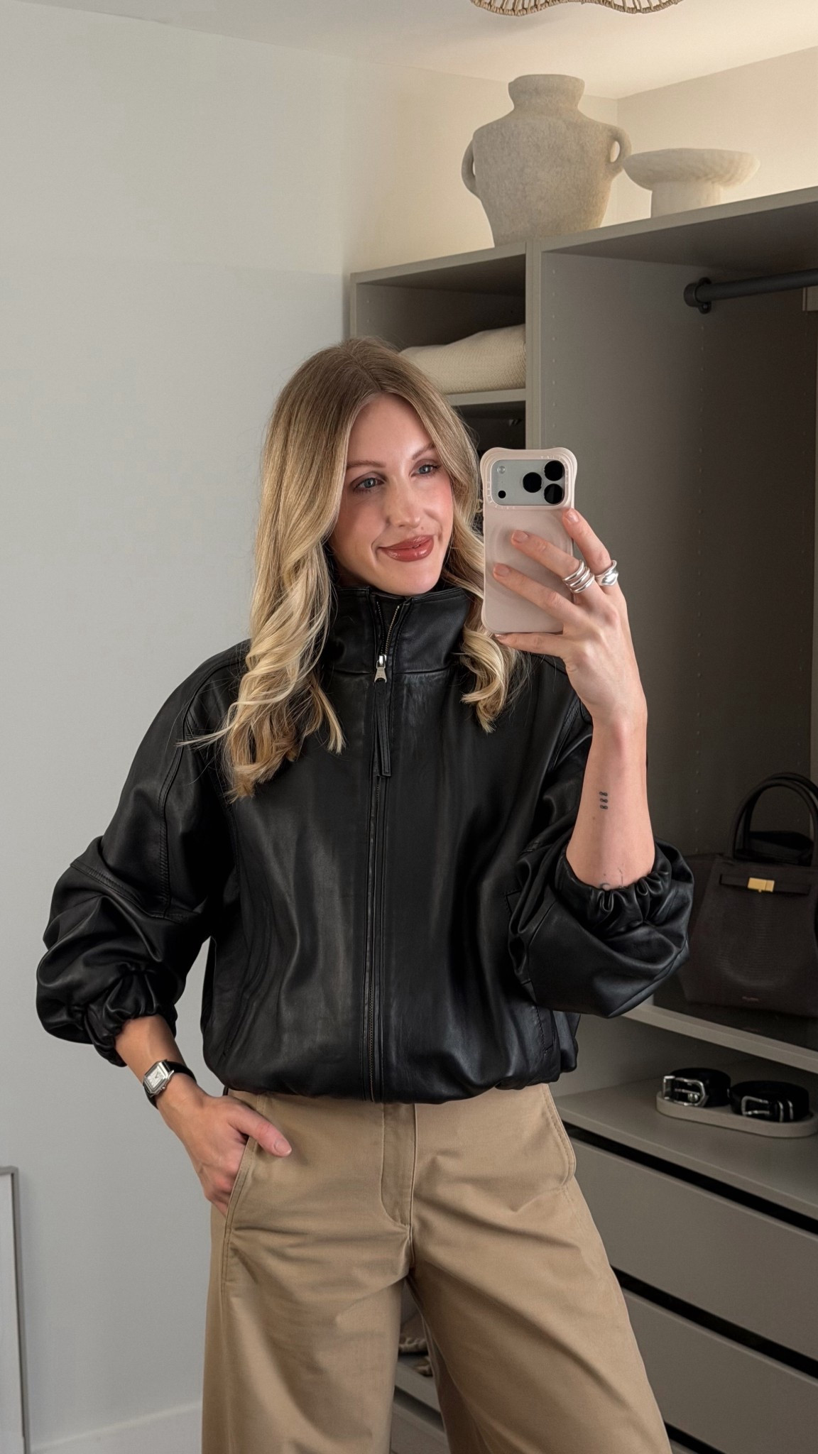 Arket Leather funnel neck bomber jacket - Uniqlo barrel leg trousers - spring outfit idea for your capsule wardrobe 

#LTKSeasonal #LTKootd