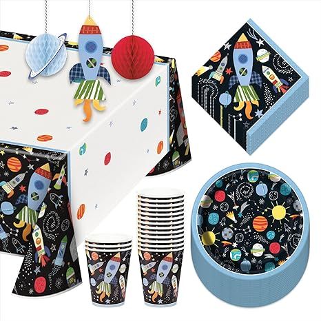 Space & Galaxy Party Pack - Planets and Space Shuttle Rockets Paper Dessert Plates, Napkins, Cups... | Amazon (US)