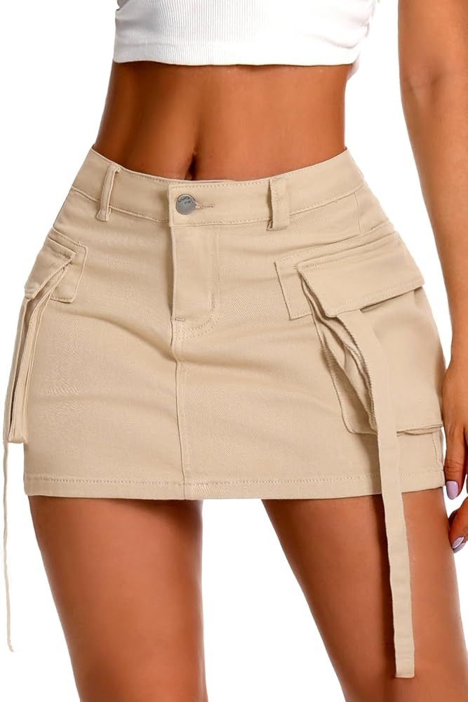 ELLEVEN High Stretch Denim Cargo Skirt for Women, Low Waist Y2k Mini Jean Skirt Cute Skirt with P... | Amazon (US)