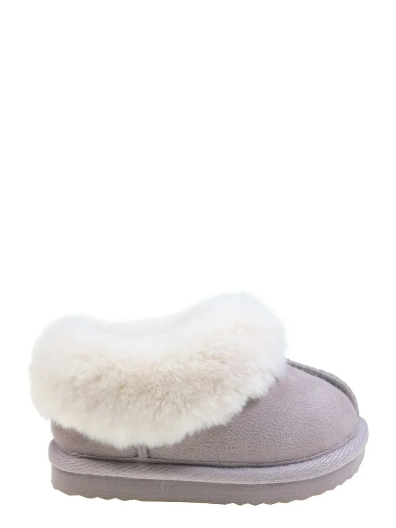 Wonder Nation Baby Girls Faux Fur Trim Slippers | Walmart (US)
