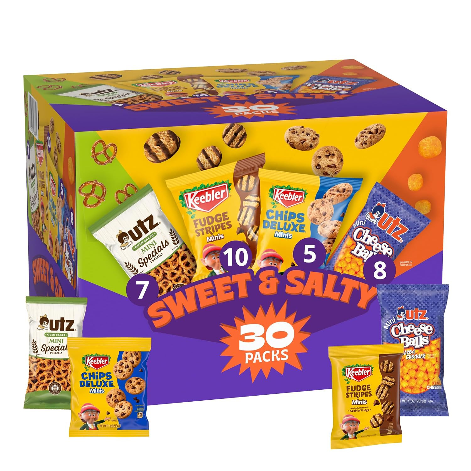 Keebler Sweet & Salty Variety Pack, Cookies, Pretzels, Cheese Balls, 30 Ct | Amazon (US)