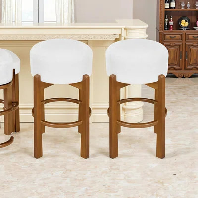 Wooden Upholstered Bar Stools with Sturdy Frame, Set of 2 | Wayfair North America