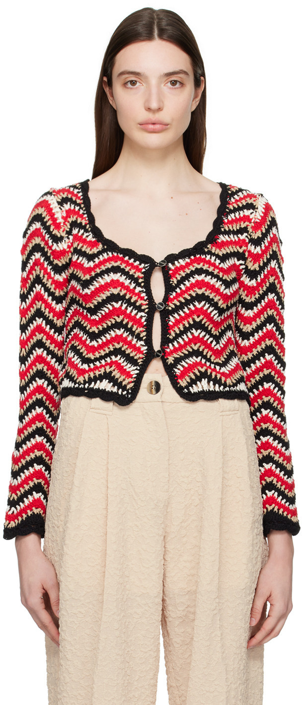 GANNI Red Chevron Cardigan | SSENSE