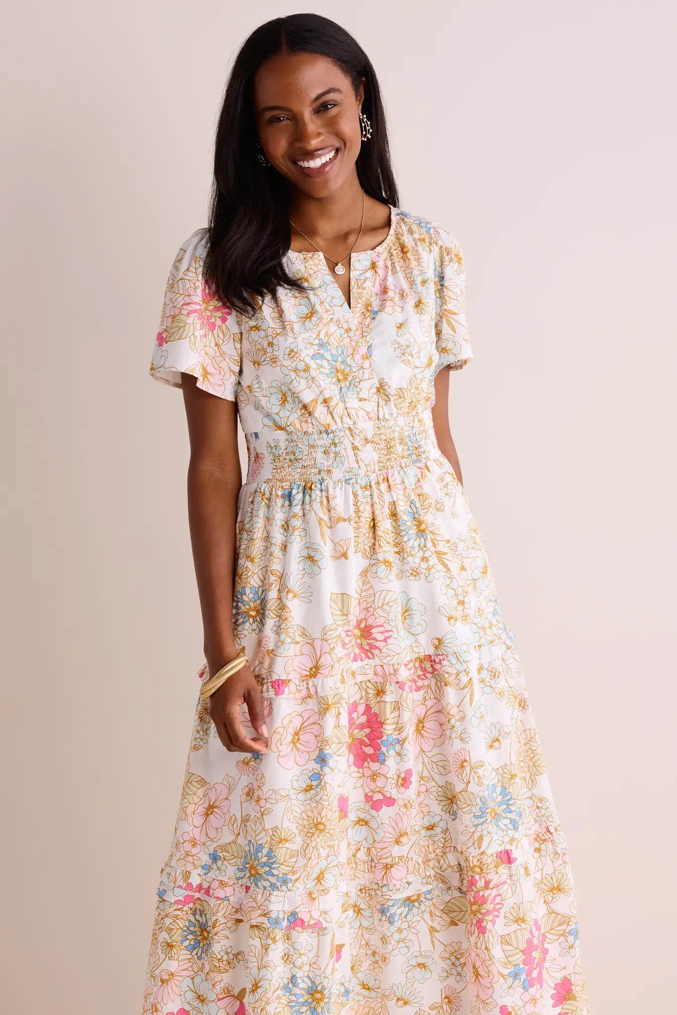 Isabella Dress- Pink & Blue Floral | Avara