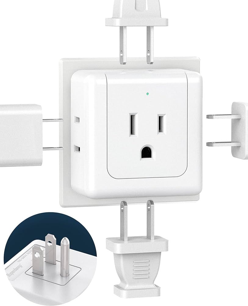 【2 Pack】 Wall Outlet Extender, 5 Way Outlet Splitter, Wall Plug Extender, SUPERDANNY, 90 Degr... | Amazon (US)