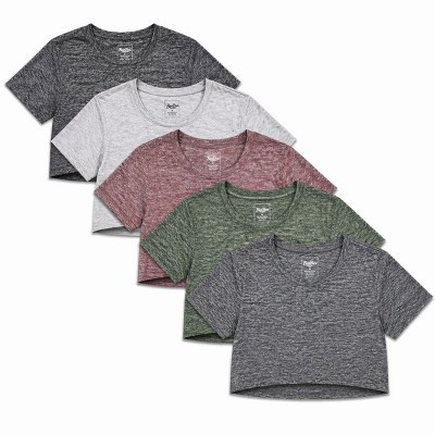 Women's 5-Pack Crop Top Activewear Tees, Dry-Fit Workout Shirts, Short Sleeve Athletic Gym Tops, Breathable Summer Exercise, Performance Fitness | Target