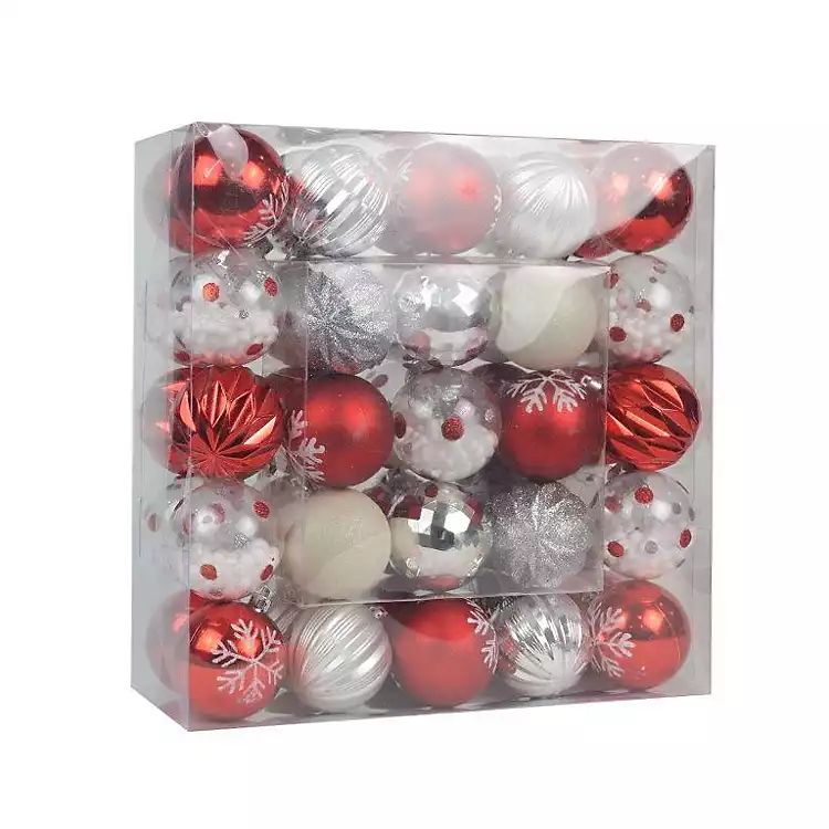 Red Silver Shiny Matte Frosted 40-pc. Ornament Set | Kirkland's Home