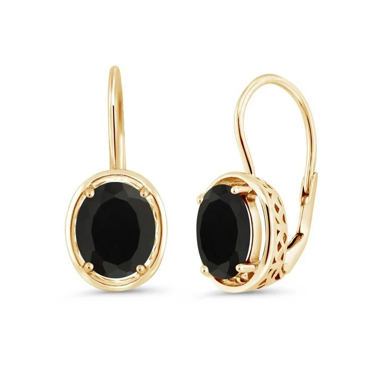 Gem Stone King 4.00 Ct Oval Black Onyx 18K Yellow Gold Plated Silver Dangle Earrings | Walmart (US)