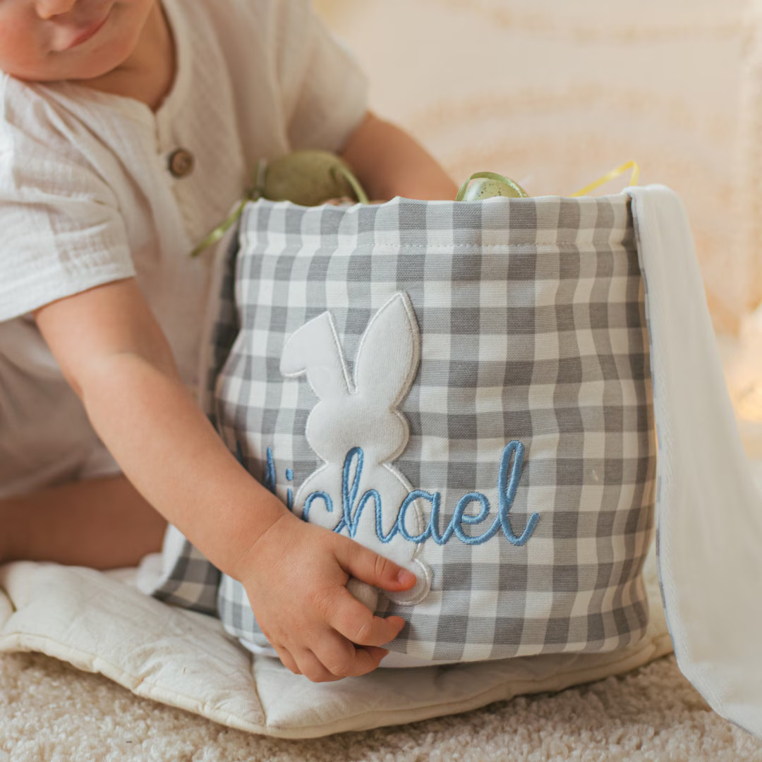 Easter Basket With Bunny Ears. Embroidered Basket. Easter Egg Hunt. Personalized Gift for Kids. C... | Etsy (US)