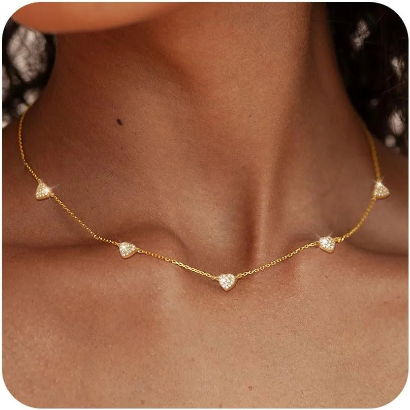 Dainty Silver Gold Necklaces for Women Trendy Non Tarnish 14K Gold Plated Cubic Zirconia Necklace... | Walmart (US)