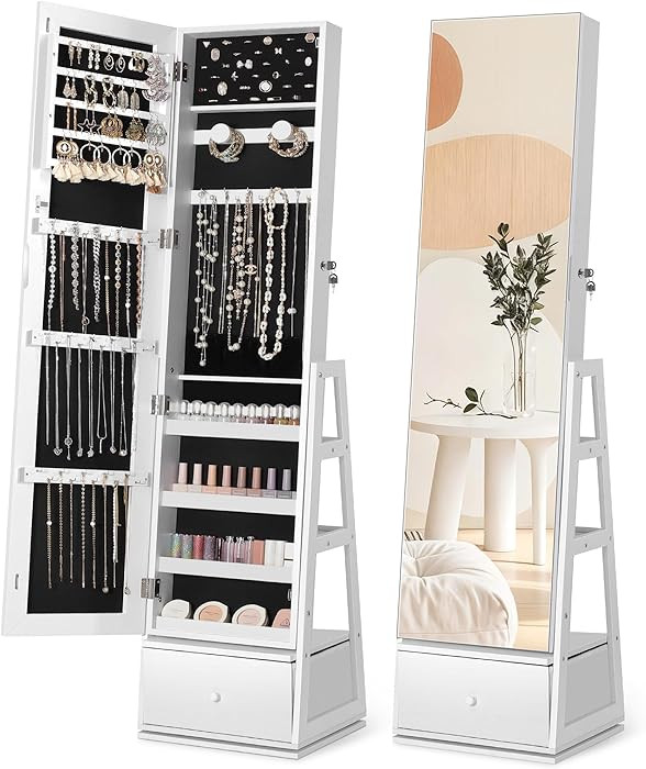Nicetree 360°Swivel Jewelry Cabinet, Rotatable Full Length Mirror with Jewelry Storage, Standing... | Amazon (US)
