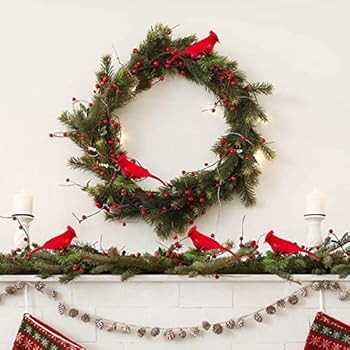 Artificial Red Cardinal Birds Clip on Pine Branche -Christmas Realistic Feathered Birds with Clip... | Amazon (US)