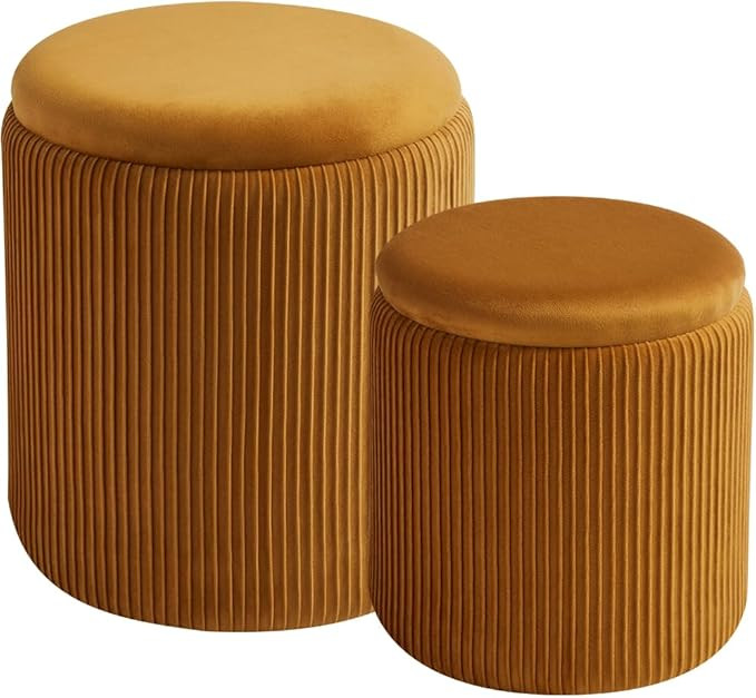 Round Set of 2 Ottoman with Storage-Upholstered Velvet Vanity Stool for Makeup Multifunctional Ot... | Amazon (US)