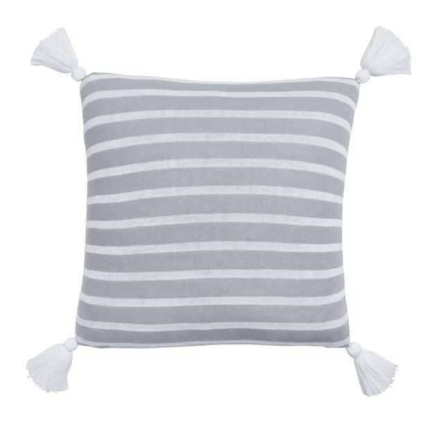 Gap Home Easy Stripe Knit Decorative Square Throw Pillow with Tassels, Navy, 18" x 18" | Walmart (US)