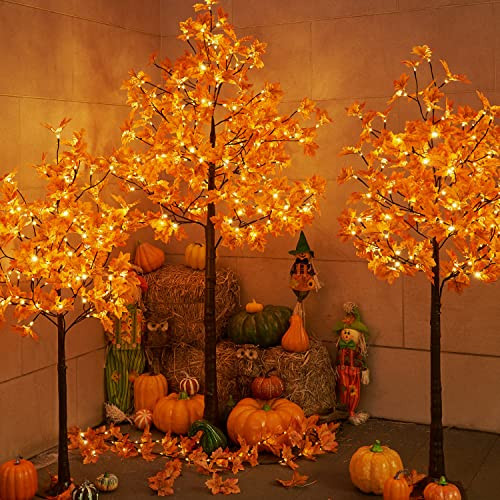 LIGHTSHARE 4+5+6FT Total 288LED Artificial Lighted Maple Tree Warm White Fall Decorations Indoor Outdoor, Orange | Amazon (US)