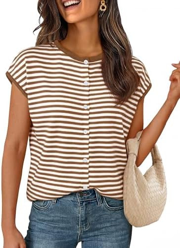 MEROKEETY Women's Summer Cap Short Sleeve Sweater Vest 2026 Lightweight Button Down Cardigans Spr... | Amazon (US)