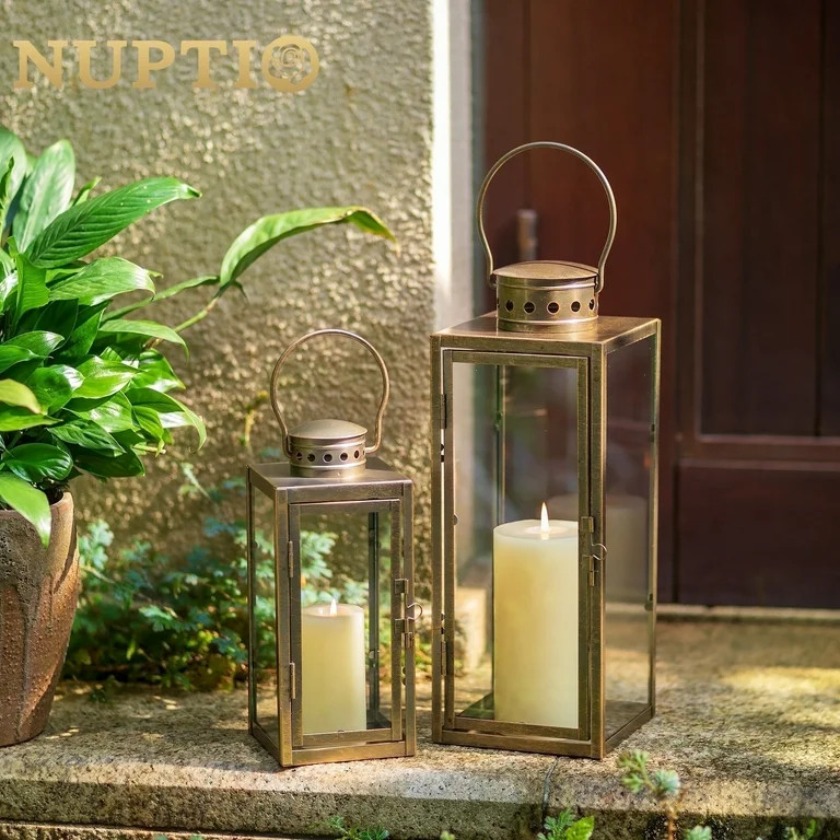 Nuptio Brass Gold Porch Lanterns Decorative Indoor Outdoor：Outdoor Lanterns for Porch，Set of ... | Walmart (US)