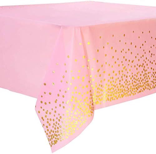 108"x54" 4 Packs Pink and Gold Disposable Party Tablecloth for Rectangle Table, Gold Stamping Dot... | Amazon (US)