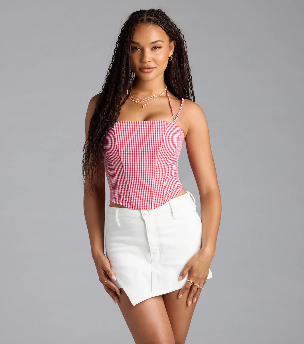 Sweet Home Lace-Up Gingham Corset Top | Windsor Stores