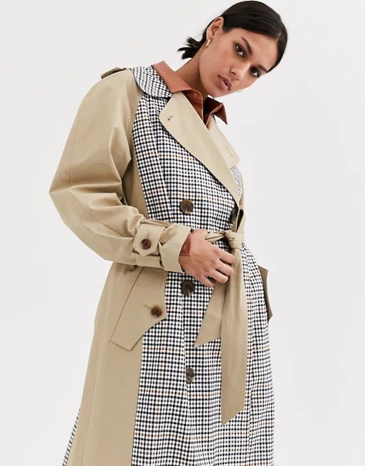 ASOS DESIGN trench coat with check splicing | ASOS (Global)