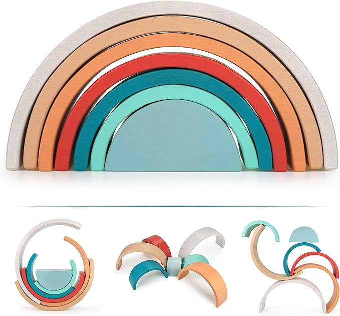DUCKBOXX XX Wooden Rainbow Stacking Toy (Bright Color - 7 pcs) | Amazon (US)