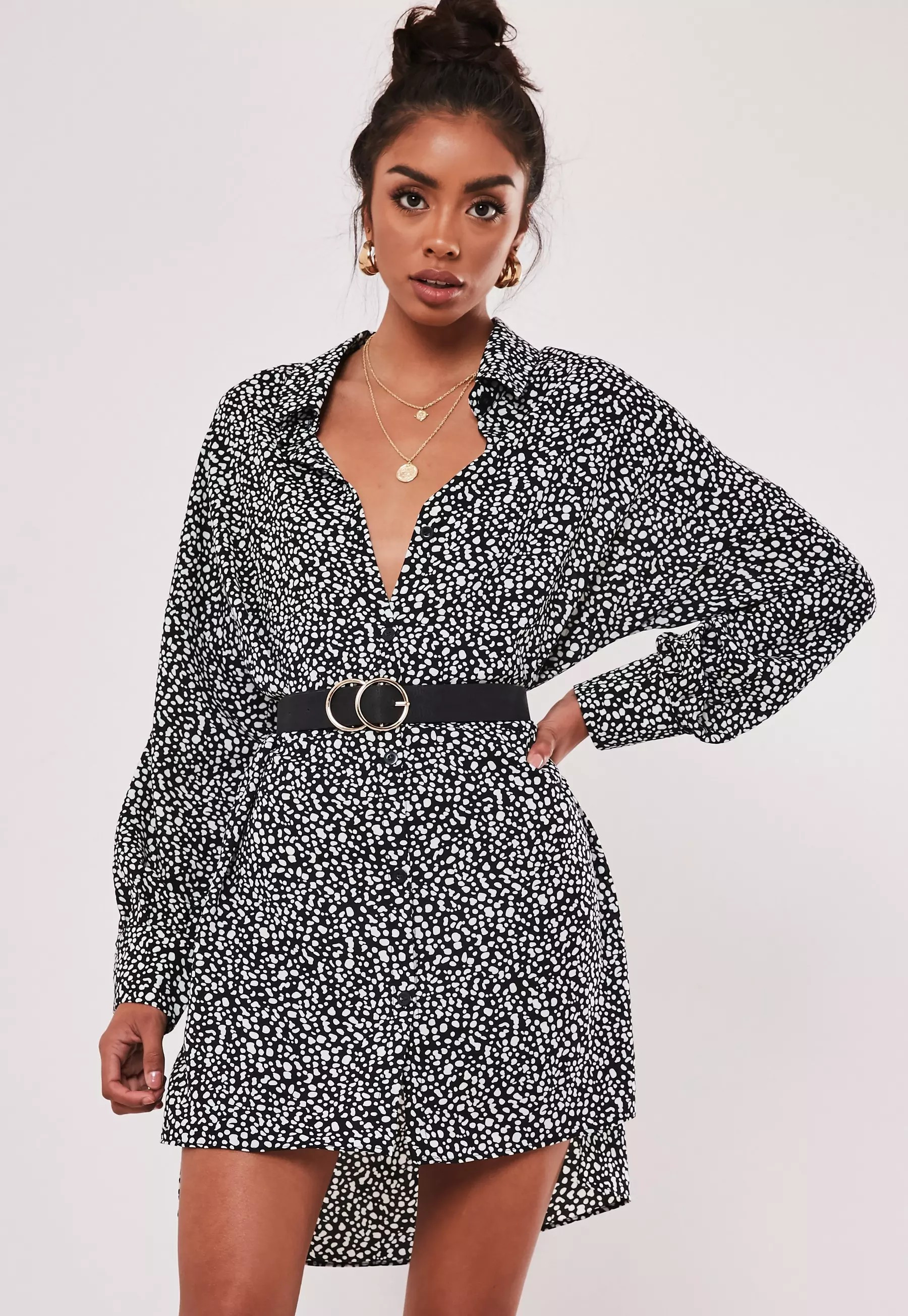 Black Dalmatian Print Drop Back Oversized Shirt Dress | Missguided (US & CA)