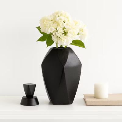 Decorative Sculptural Ceramic Jar with Lid for Living Room Decor - Home Decor Accent for Bedroom, Office Desk, or Console Table Decor - 23", Black | Target