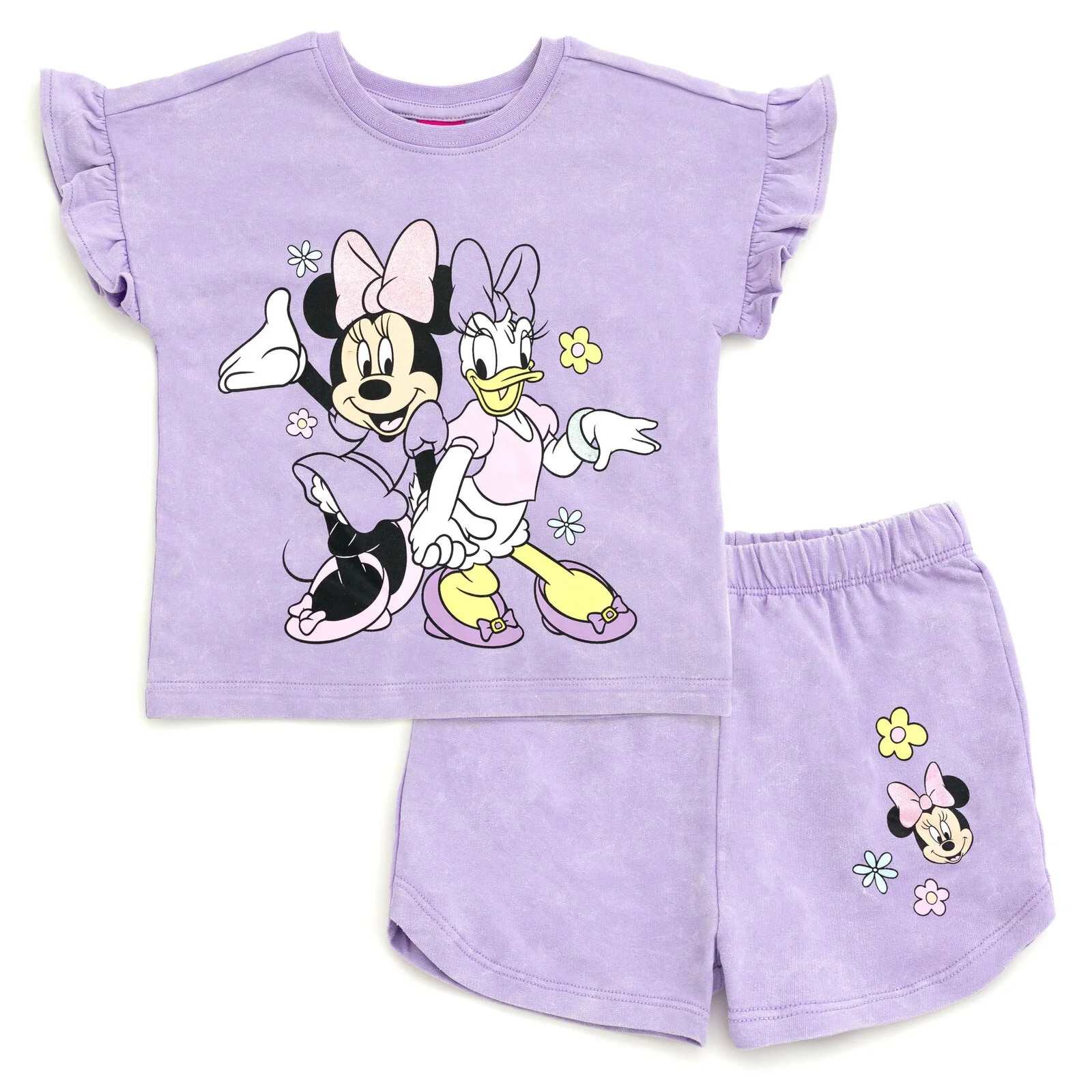 Disney Daisy Duck Minnie Mouse French Terry T-Shirt and Shorts Outfit Set Infant to Big Kid | Walmart (US)