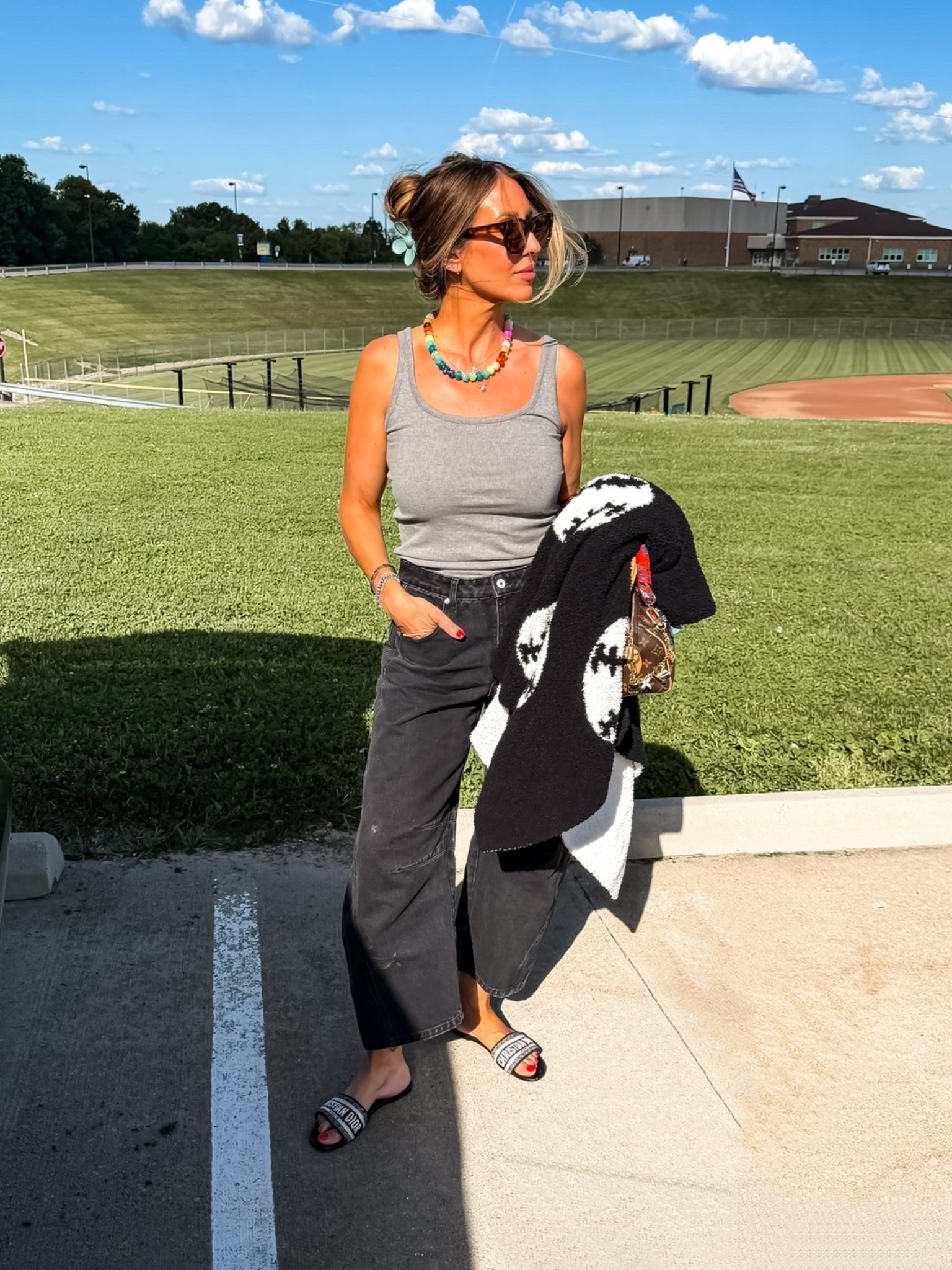 TRENDING! This is one of those outfits I throw on when I want to be comfortable but still look put together. A simple tank, relaxed black jeans, and a lightweight layer for when the temperature drops. Easy, versatile, and perfect for everything from errands to ball games.

Casual outfit, Everyday style, Black jeans outfit, Gray tank top, Baseball game outfit, Mom style, Relaxed denim, Casual chic, Weekend outfit, Layered look, Everyday fashion, Summer to fall style, TheMomInStyle

#LTKmomlife #LTKootd #LTKSeasonal