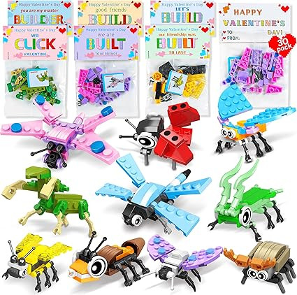 AYGXU 30 Pcs Valentines-Day Gifts for Kids Classroom-Insect Blocks，Kids Valentines-Day Cards wi... | Amazon (US)