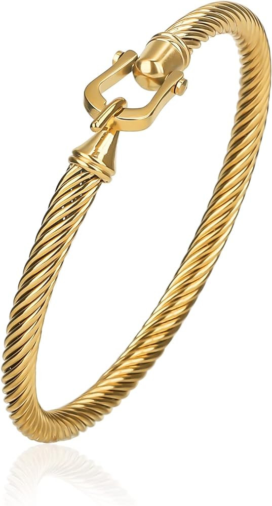 HIPYGOTO Twisted Cable Wire Bracelets for Women, Stainless Steel Designer Brand Inspired Cuff Ban... | Amazon (US)