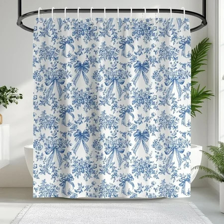 Chinoiserie Floral Shower Curtain,Waterproof Fabric with Hooks, Elegant Blue Bow and Vintage Flower Design,Bathroom Decor for Home or Apartment-72"W x 74"L (Pack of 1) | Walmart (US)