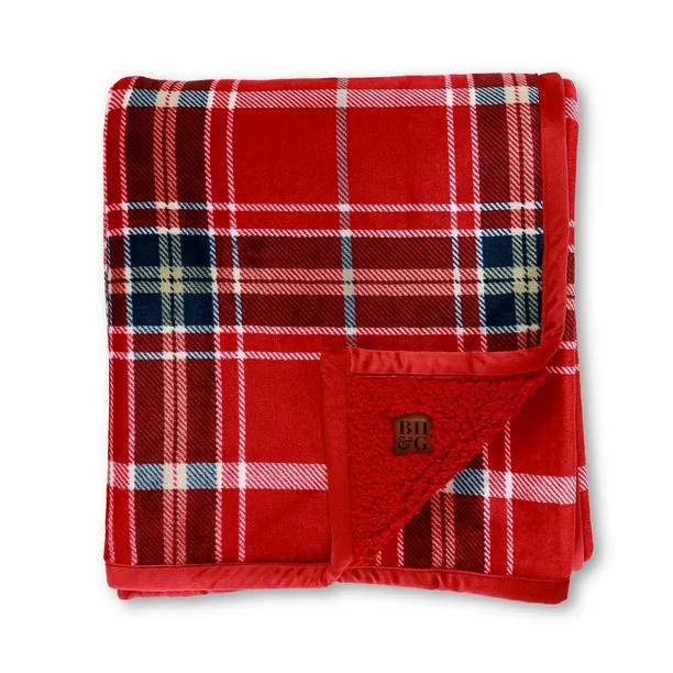 Better Homes & Gardens Velvet Plush Sherpa Throw 50” x 72” Red Plaid - Walmart.com | Walmart (US)