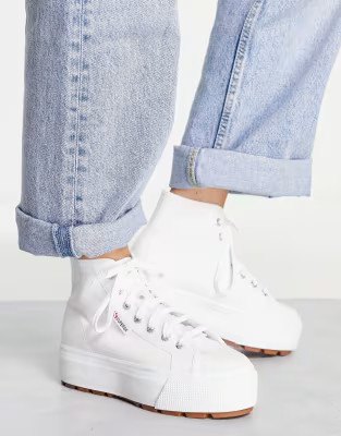 Superga 2705 Tank hi top flatform sneakers in white canvas | ASOS (Global)
