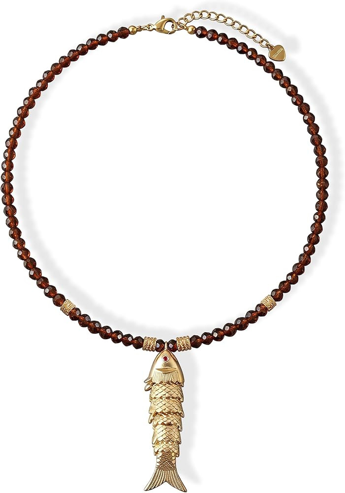 14K Gold Plated Fish Necklace Beaded Summer Beachy Jewelry Boho Vacation Dainty Non Tarnish Jewel... | Amazon (US)