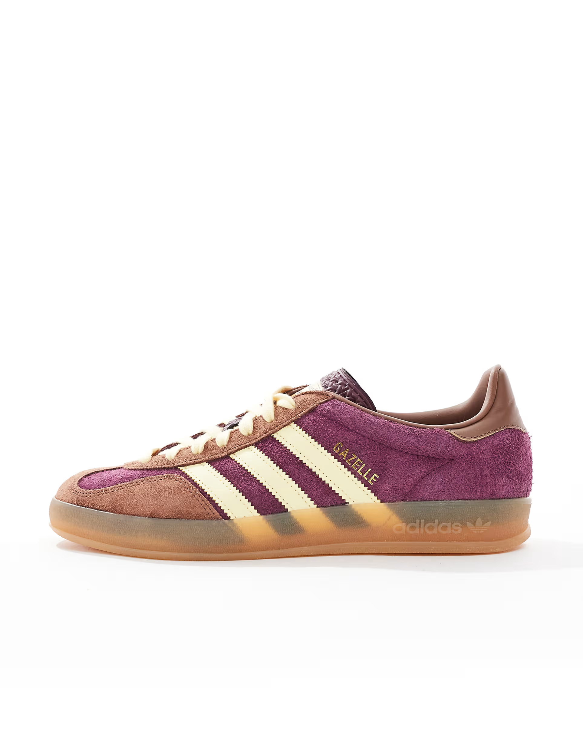 adidas Originals Gazelle Indoor trainers in maroon and yellow with gum sole | ASOS (Global)