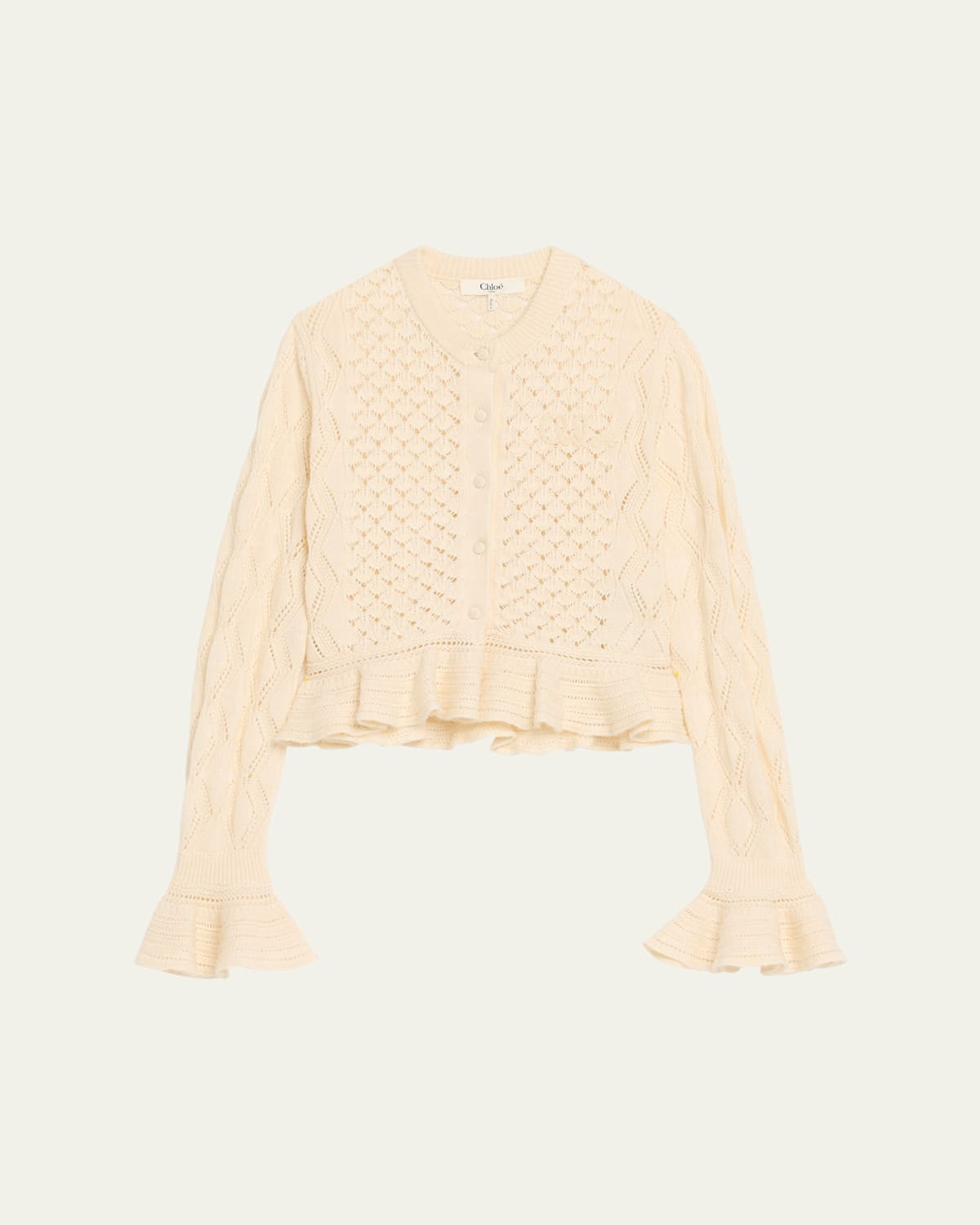 Open-Knit Ruffle Crewneck Cardigan | Bergdorf Goodman