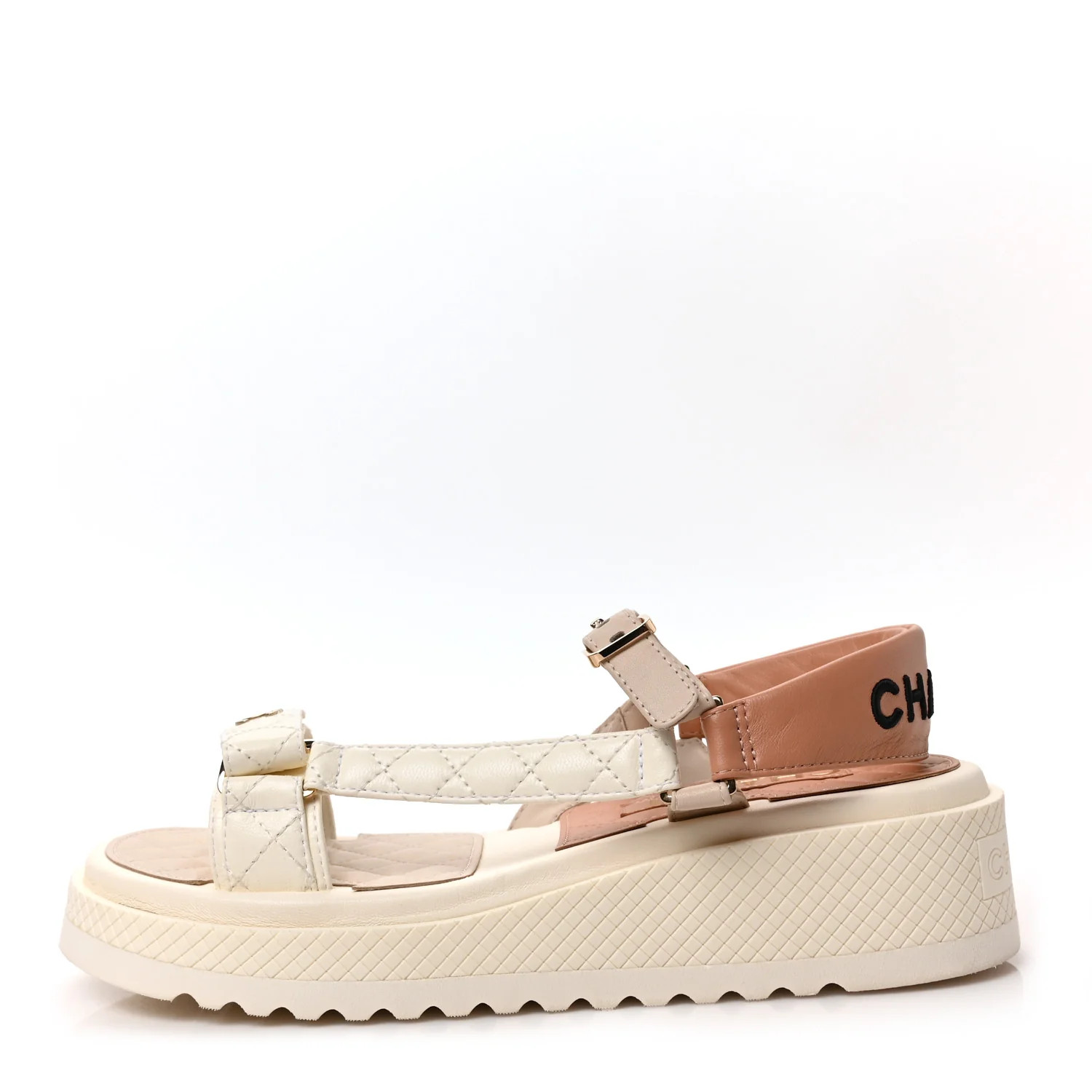 Lambskin Logo Platform Sandals 39.5 Beige Ivory White | FASHIONPHILE (US)