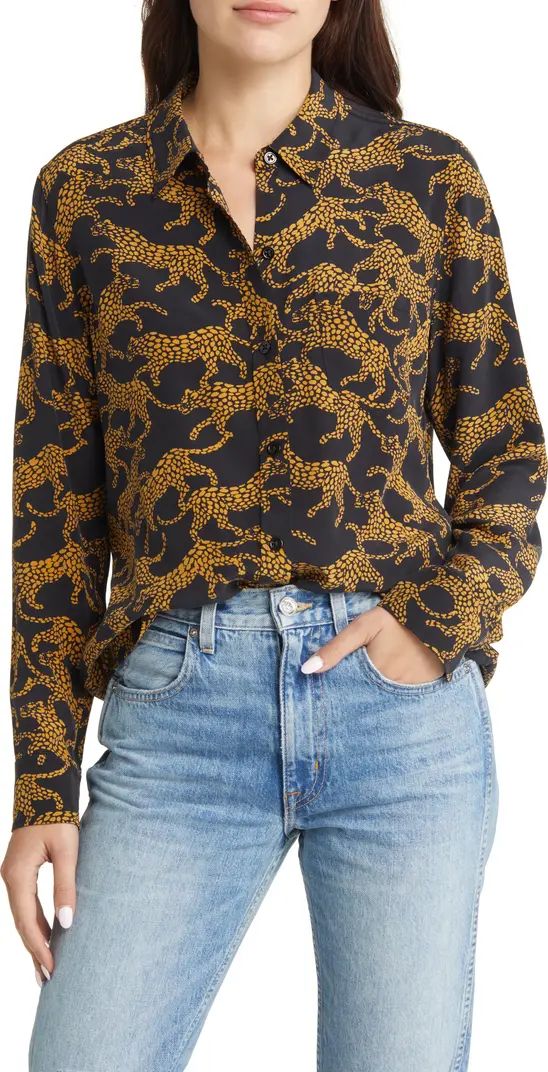 Kate Lynx Print Silk Button-Up Blouse | Nordstrom