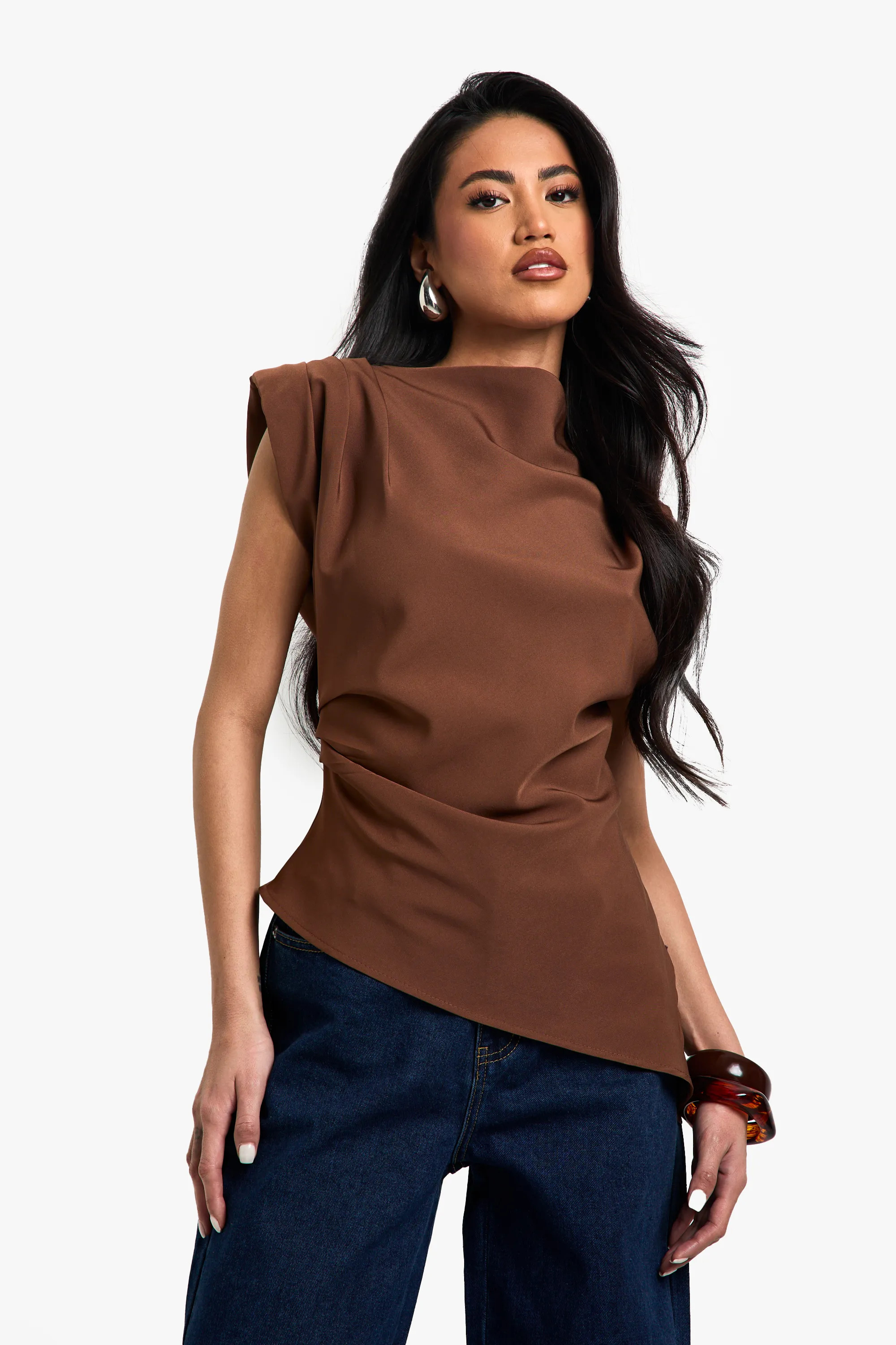 Gathered Shoulder Pad Asymmetric Blouse | boohoo (US & Canada)