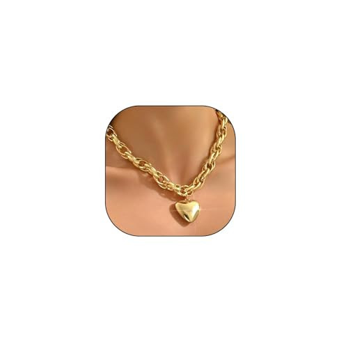 Chunky Gold Heart Choker Necklace for Women,Trendy Statement Puffy Love Necklace(HeartGolden) | Amazon (US)