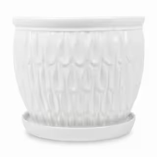 12.25 in. W x 10.6 in. H White Ceramic Raindrop Planter with Saucer | The Home Depot